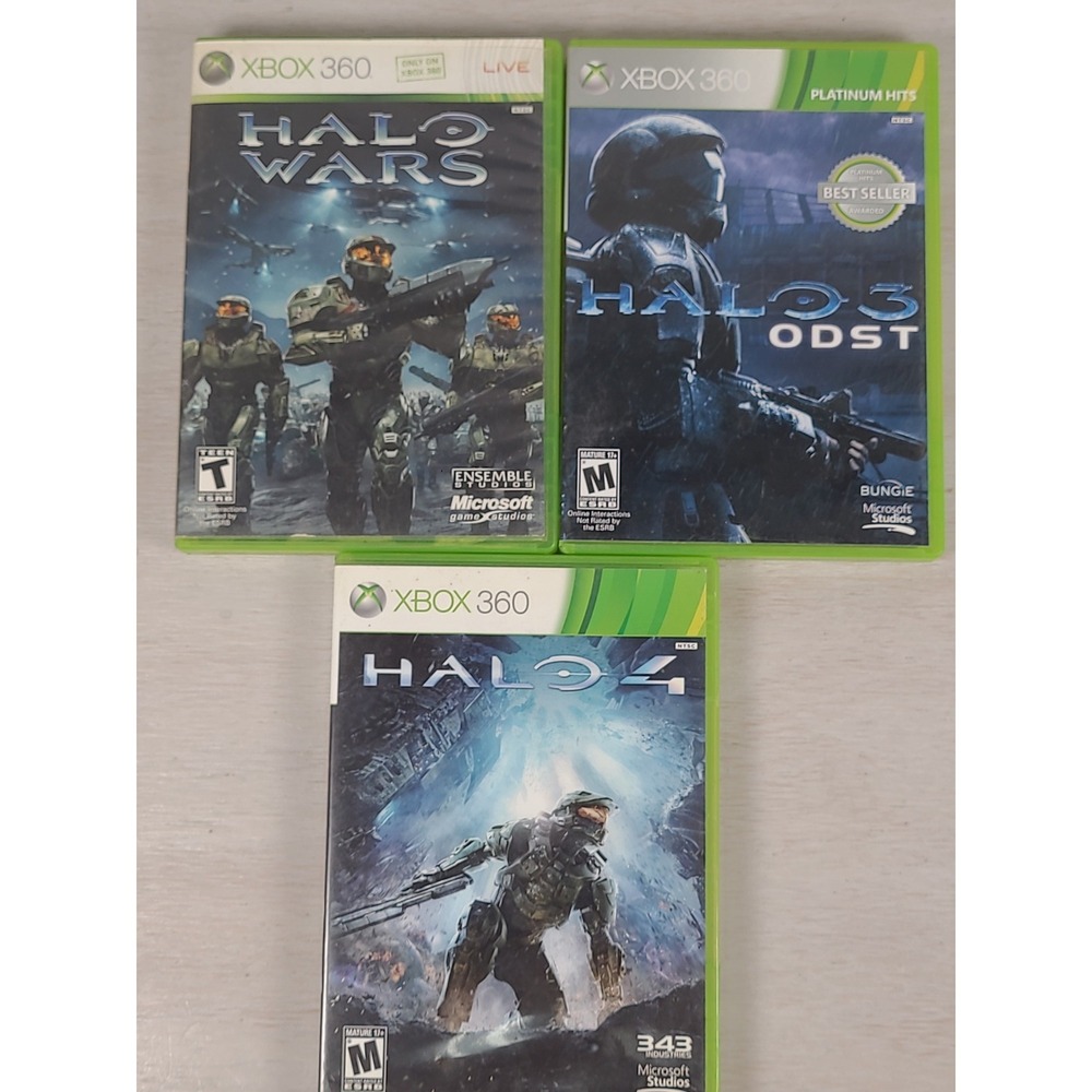 Halo Wars Halo 3 ODST Halo 4 Xbox 360 Video Game Bundle Lot 3 Games 5 Discs NTSC